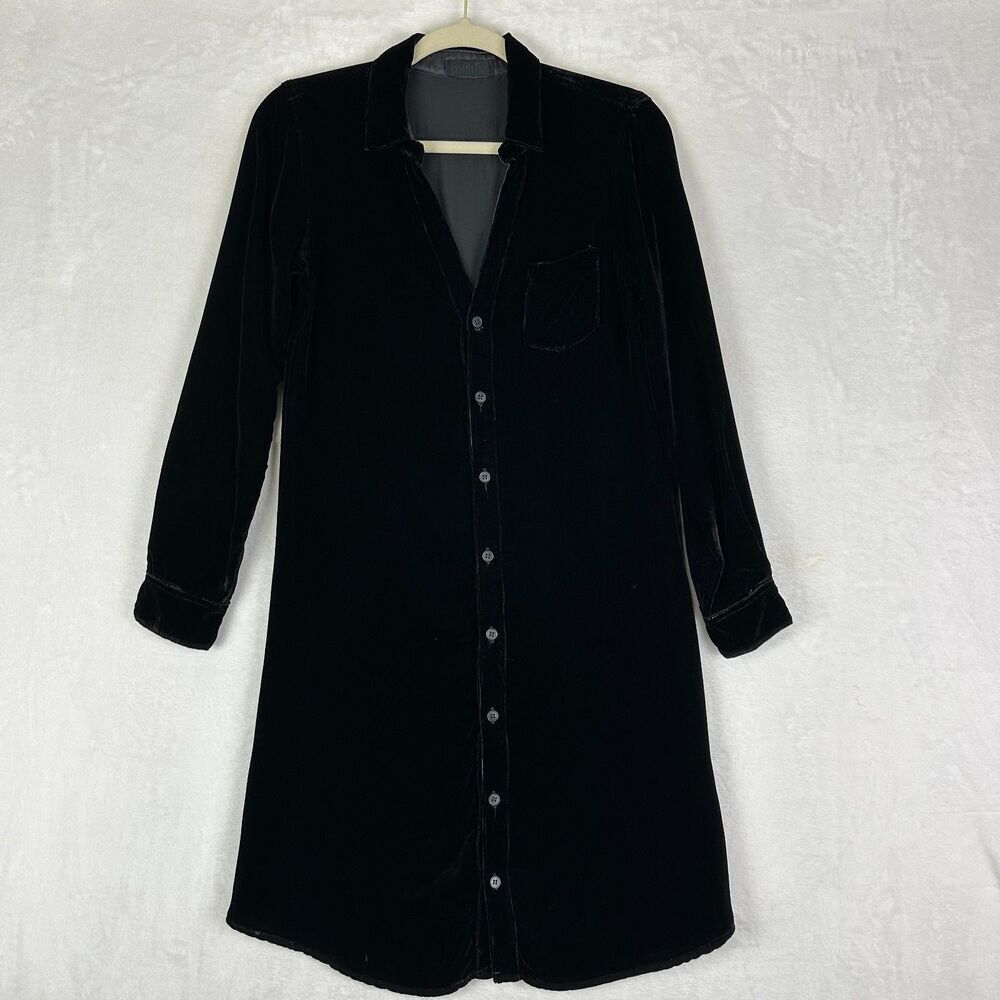 CP Shades Velvet Shirt Dress Size Small Black Goth Academia Grunge Minimalist